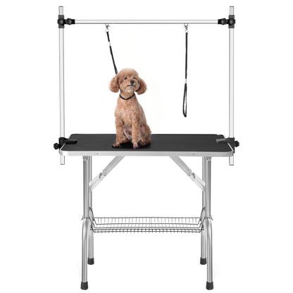 36" Heavy-Duty Folding Pet Grooming Table with Adjustable Arm, Noose & Mesh Storage Tray