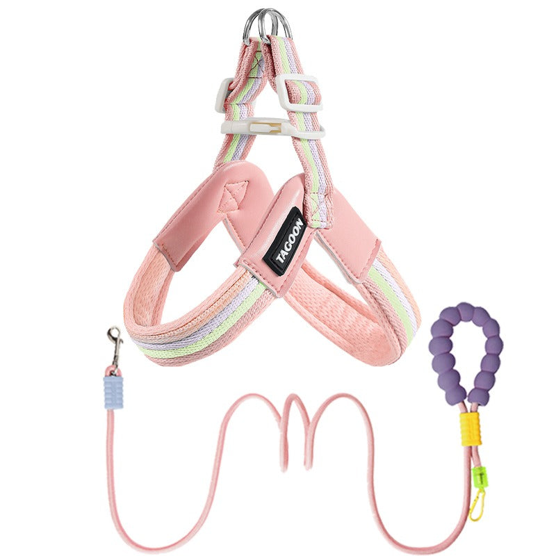 Vest-Style Dog Harness and Leash Set for Small and Medium Dogs Pink set with leash