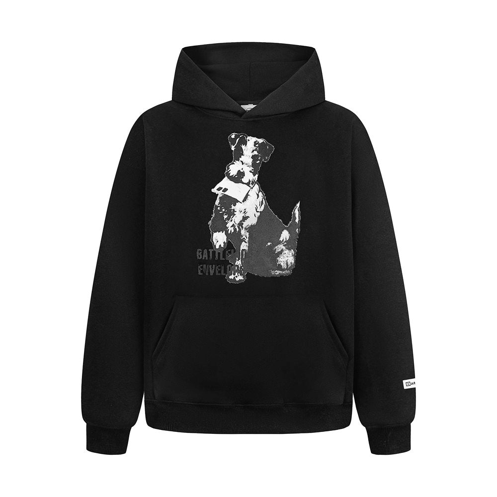 Animal Dog Printed Hoodie Black with Hood