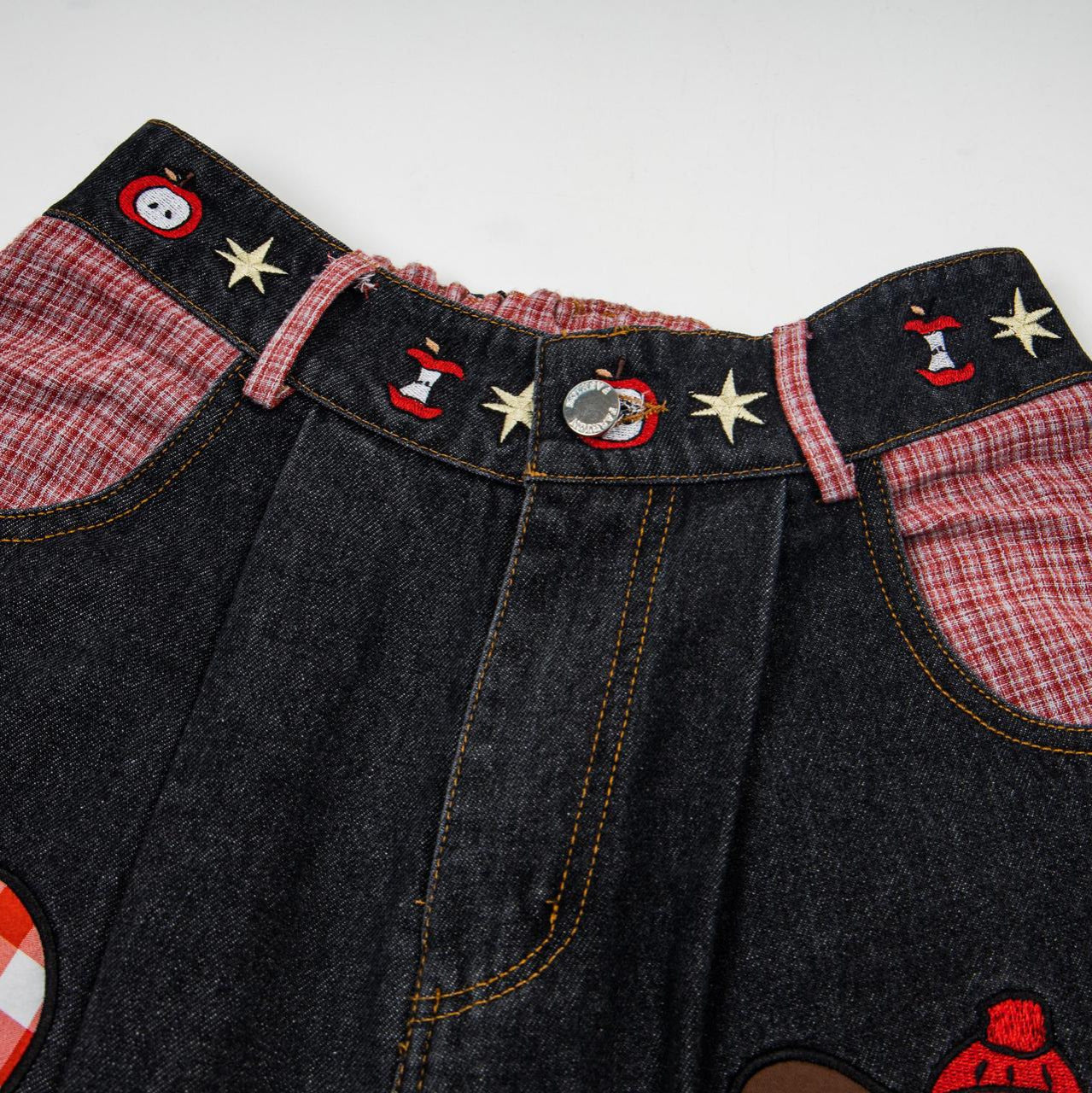 Sausage Dog Embroidered Denim Shorts Waistband decorated