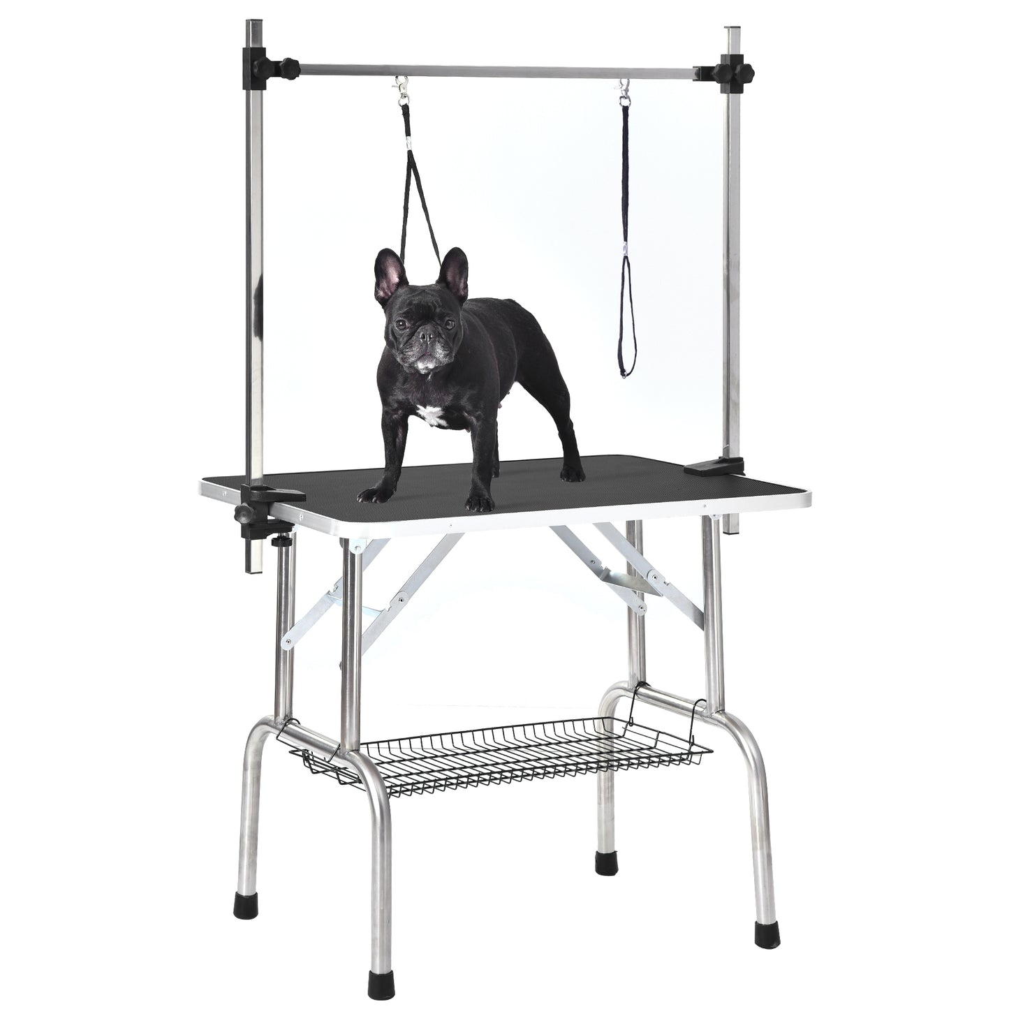 36" Heavy-Duty Folding Pet Grooming Table with Adjustable Arm, Noose & Mesh Storage Tray