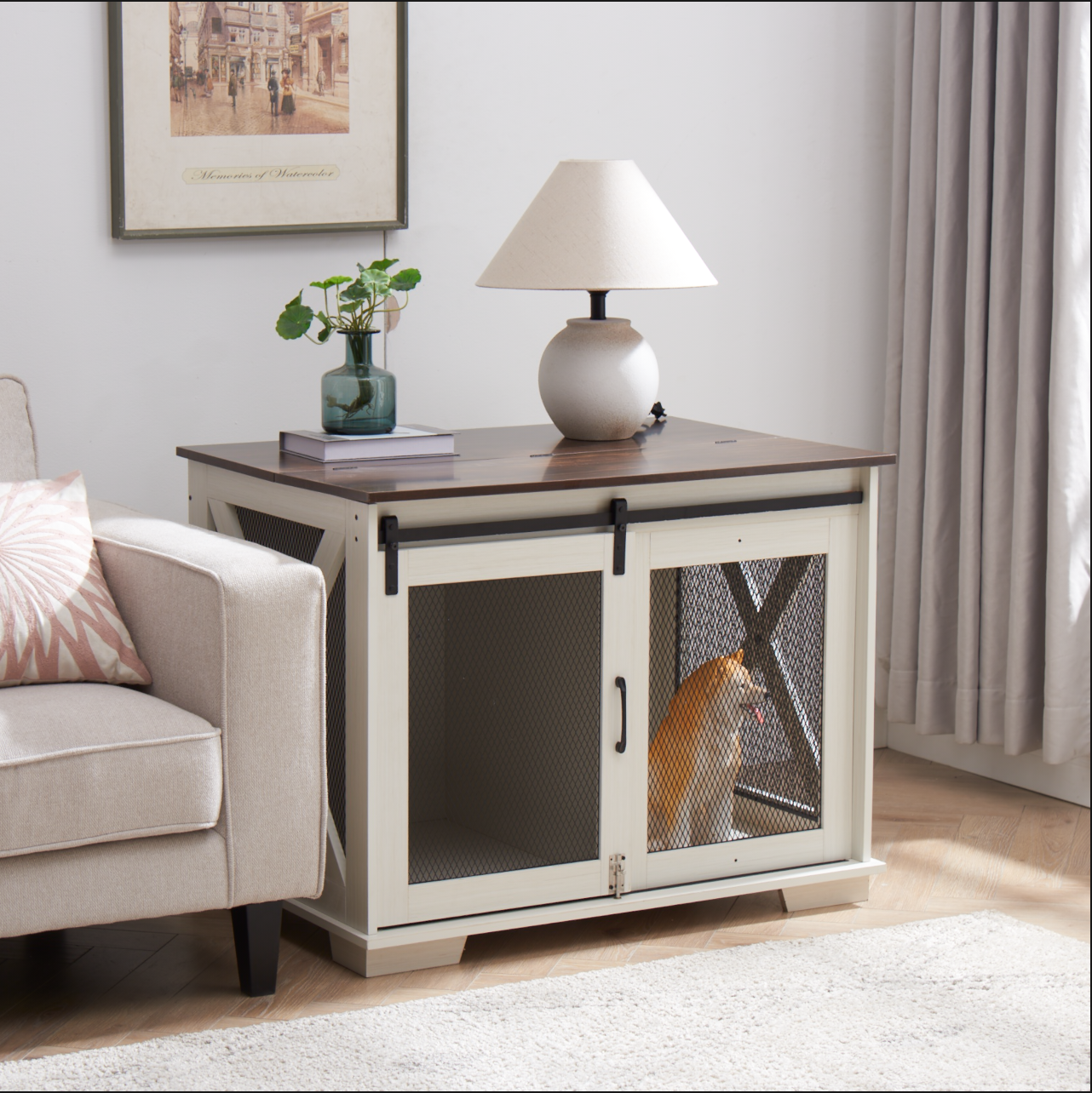 White Farmhouse Dog Crate Furniture 