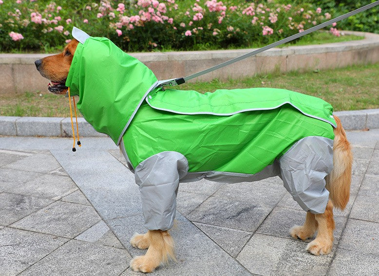 Waterproof Four-Leg Dog Raincoat for Large Dogs and Golden Retrievers Green