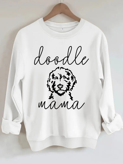 Sweatshirt with Loose Dog Print White Color