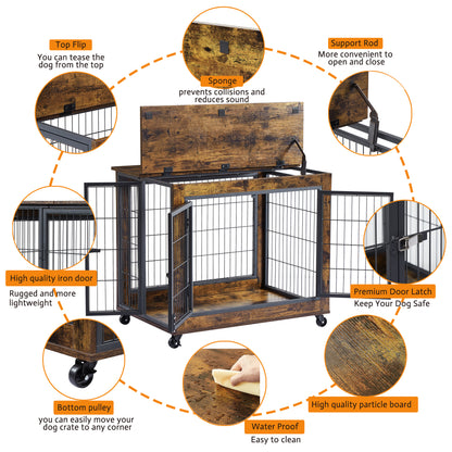 Furniture Style Dog Crate Side Table Sides and Top Open