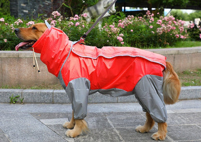 Waterproof Four-Leg Dog Raincoat for Large Dogs and Golden Retrievers Red and gray