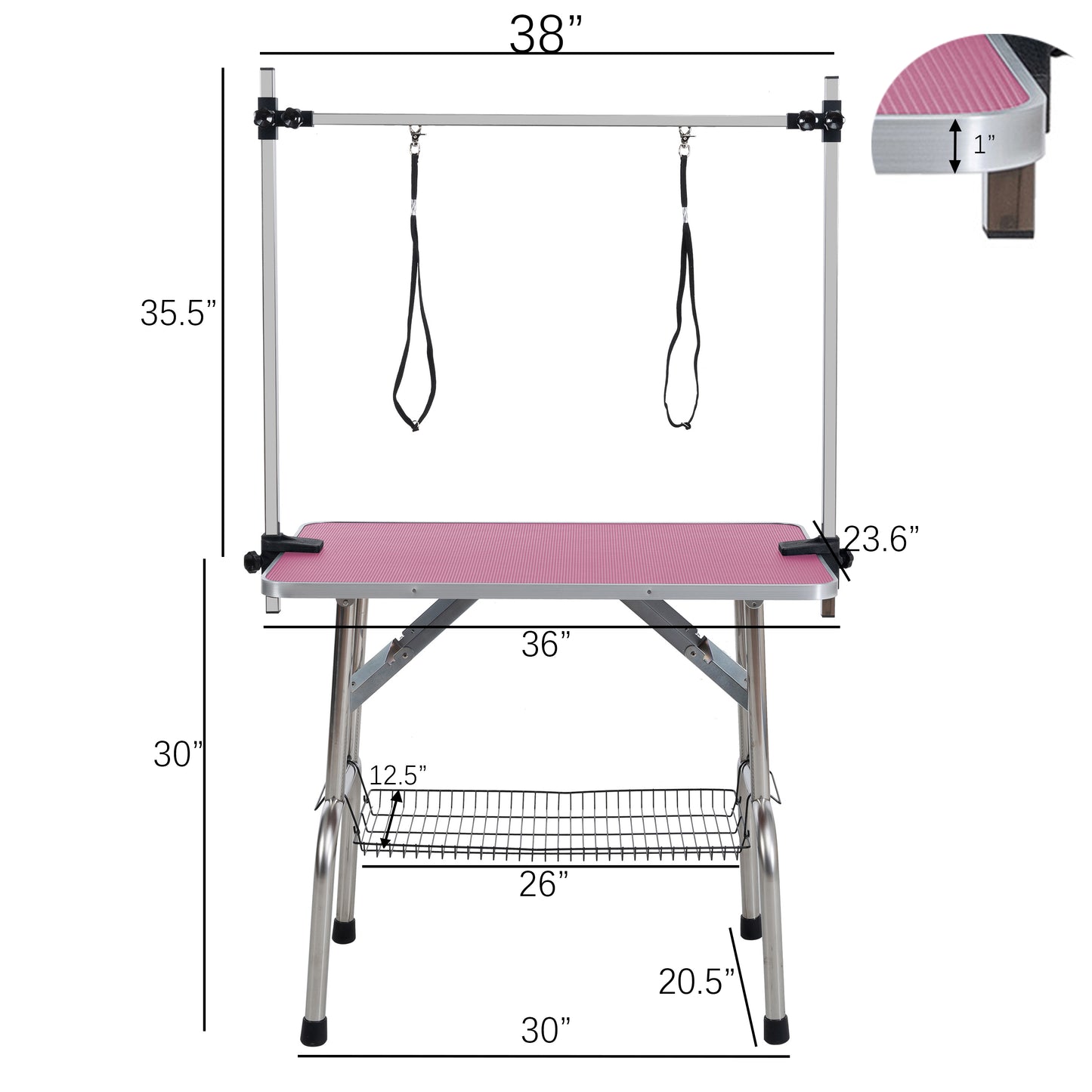 36" Folding Pet Grooming Table with Adjustable Arm – Pink