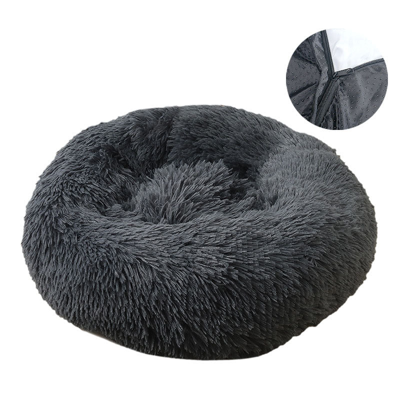 Washable Round Plush Dog Bed and Cat Bed with Removable Cover – Soft Warm Pet Bed Cushion for Small and Medium Pets Gray Color