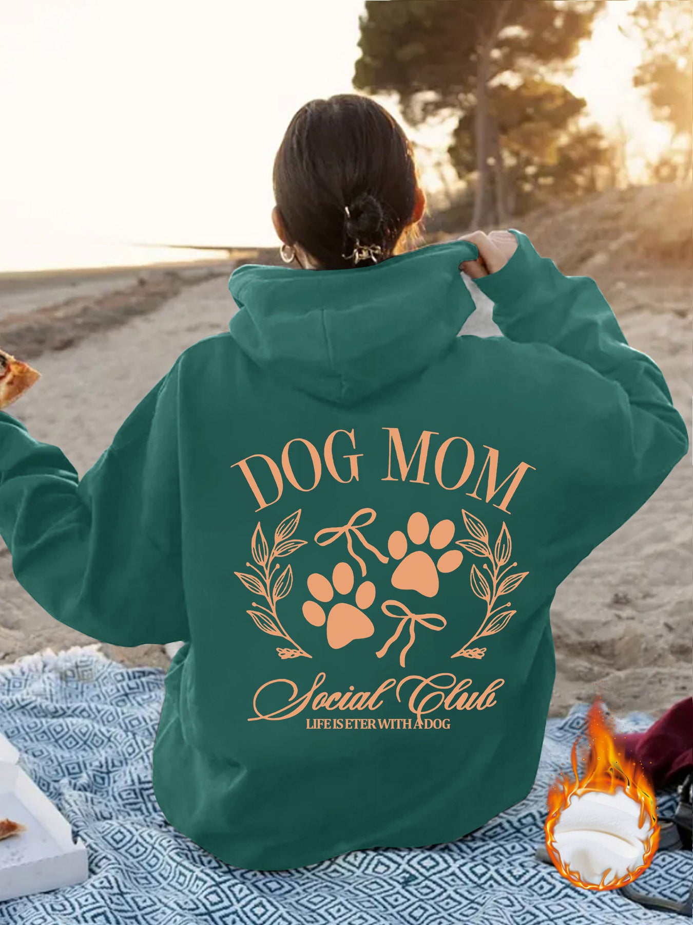 Dog Mom - Dog Lover Pattern Printed Hoodie Green Back view