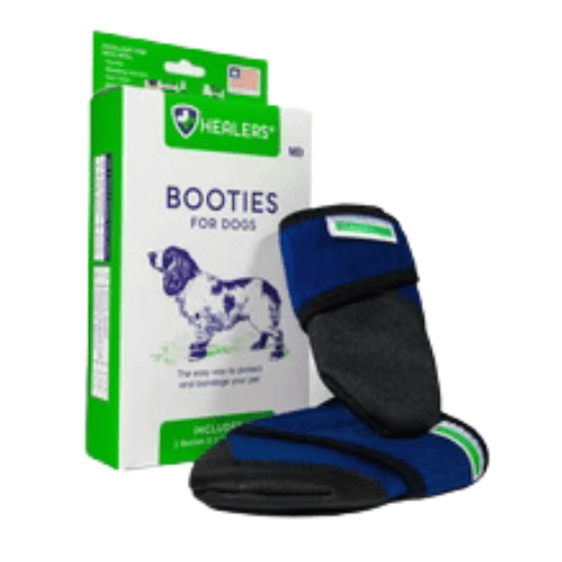 Dog booties with packaging on a white background