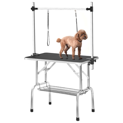 36" Heavy-Duty Folding Pet Grooming Table with Adjustable Arm, Noose & Mesh Storage Tray