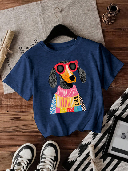 Dog Short Sleeved Female Pullover Shirt Blue Short Sleeve