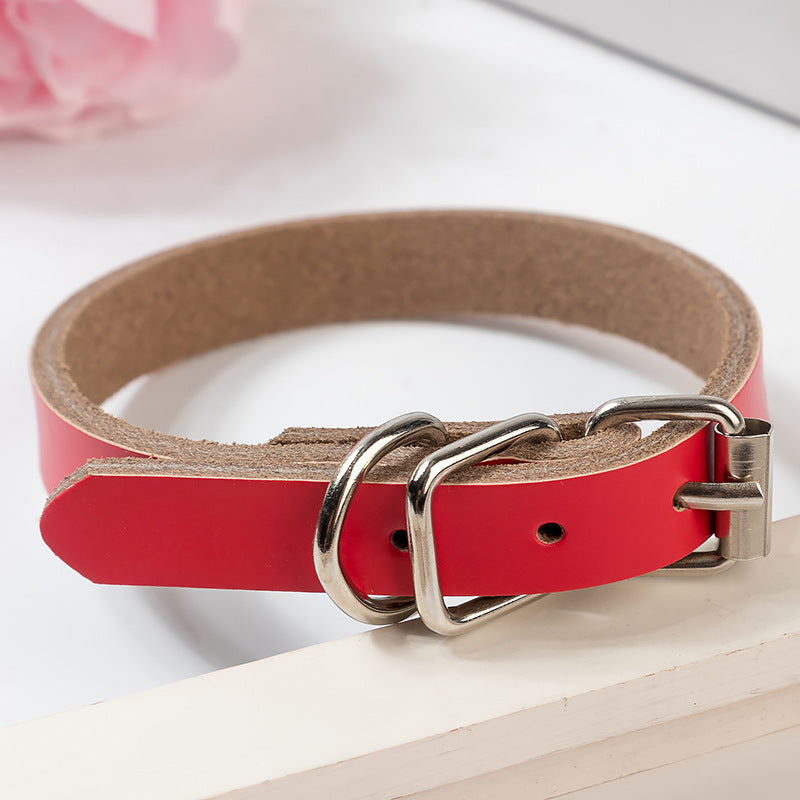 Premium Genuine Leather Dog Collar and Chain for Medium and Large Dogs Red