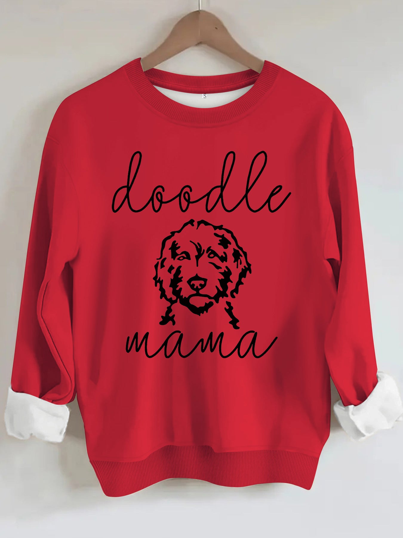 Sweatshirt with Loose Dog Print Red Color