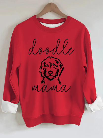 Sweatshirt with Loose Dog Print Red Color
