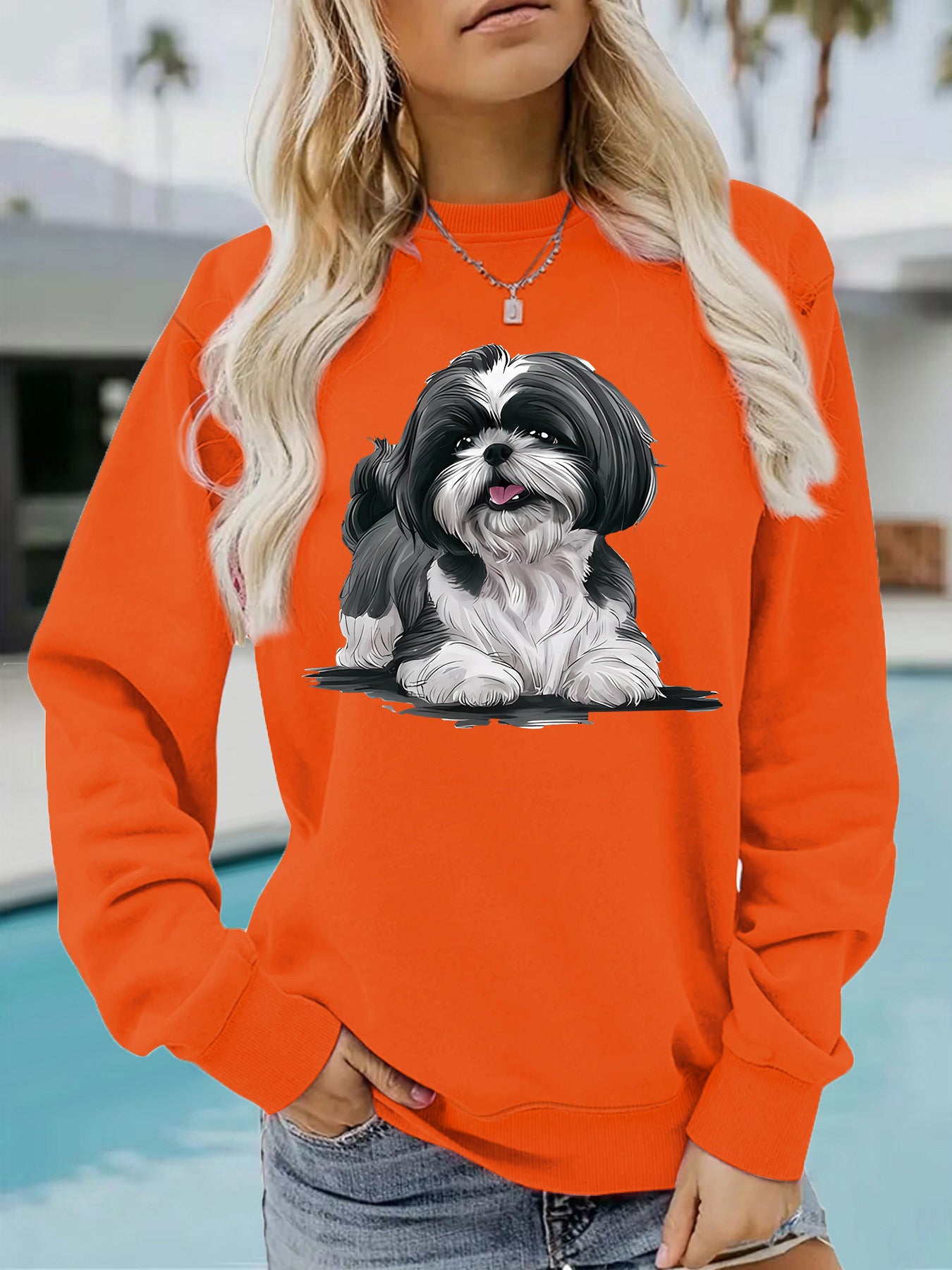 Xishi Dog Printed Pullover Orange