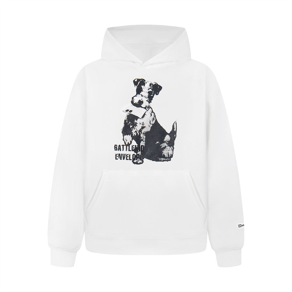 Animal Dog Printed Hoodie White