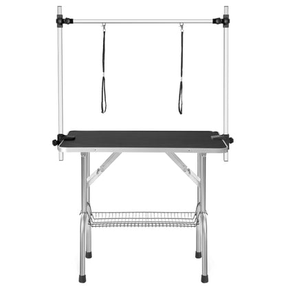 36" Heavy-Duty Folding Pet Grooming Table with Adjustable Arm, Noose & Mesh Storage Tray