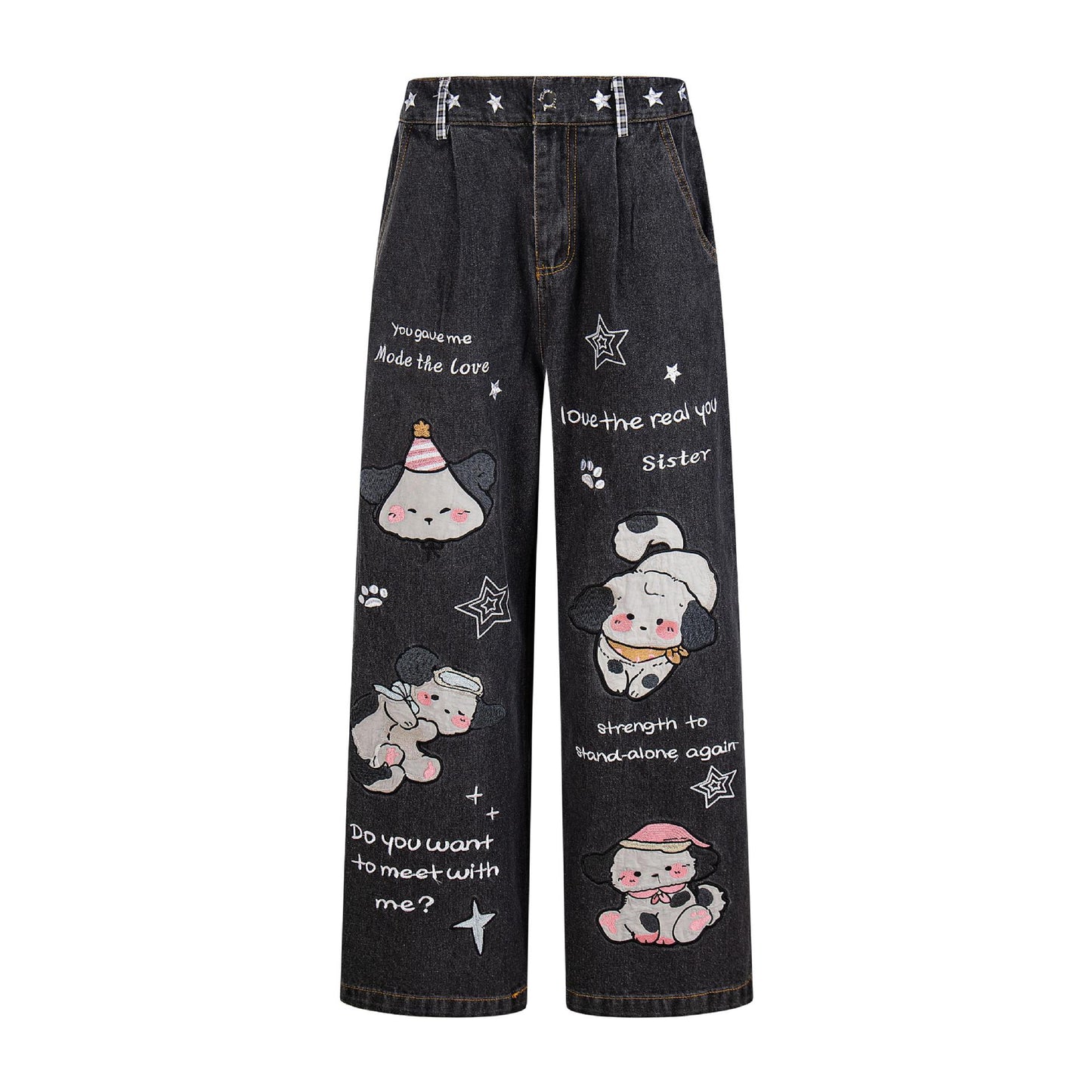 Star Dog Embroidered Jeans
