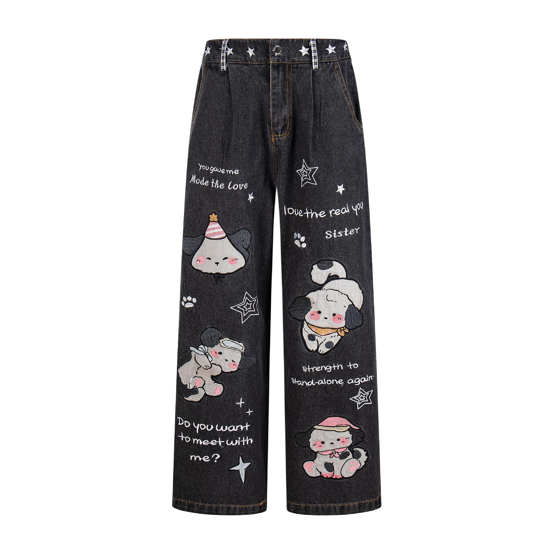 Star Dog Embroidered Jeans