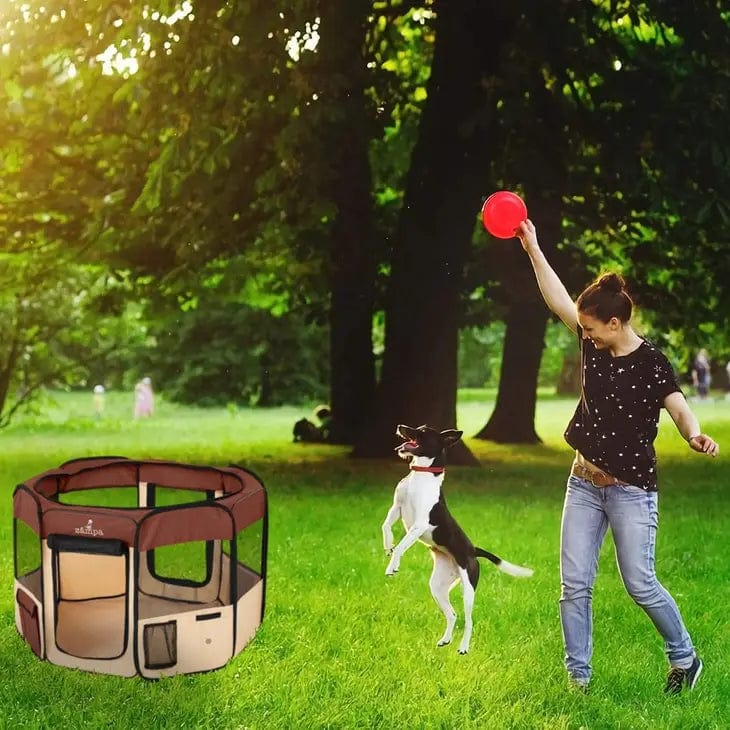 Zampa Pets Portable Foldable Playpen Exercise Pen Dog Kennel Case Small - Brown