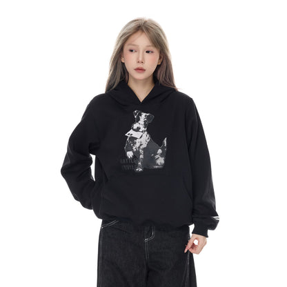 Animal Dog Printed Hoodie Black