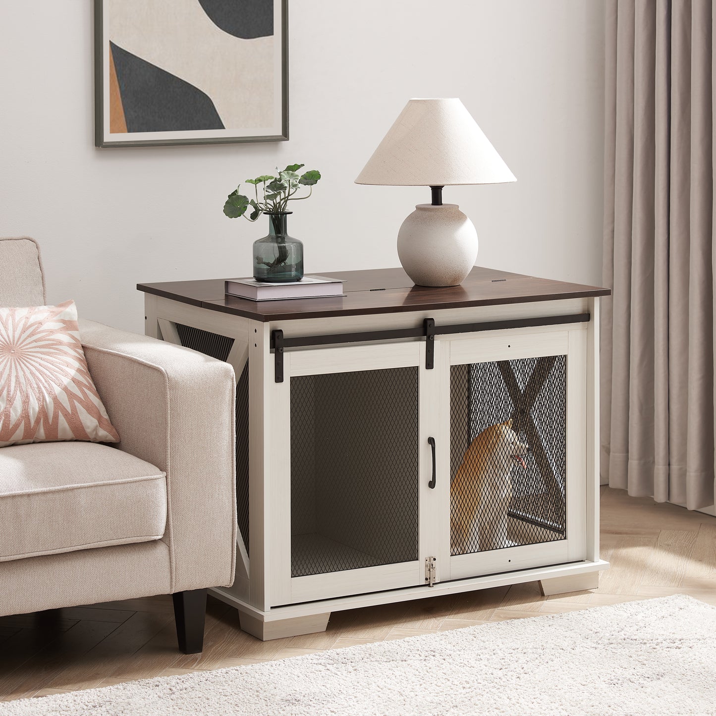 Farmhouse Dog Crate Furniture white finish