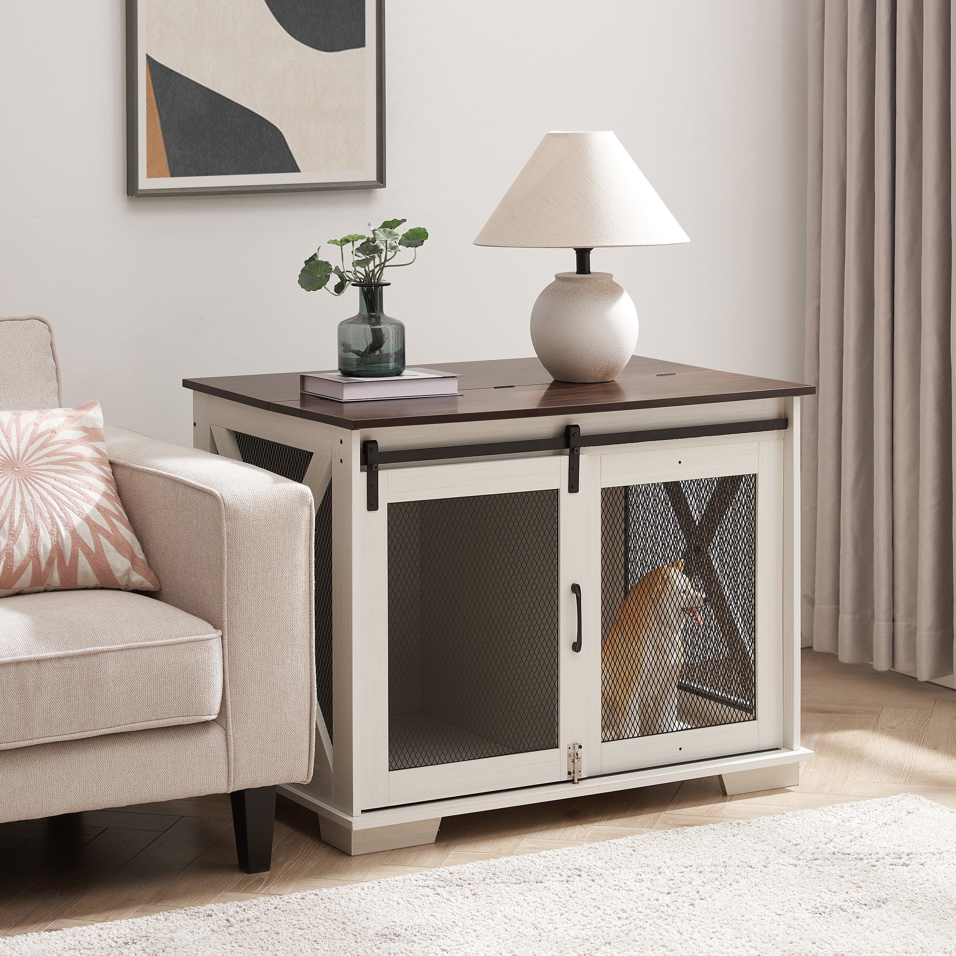 Farmhouse Dog Crate Furniture white finish