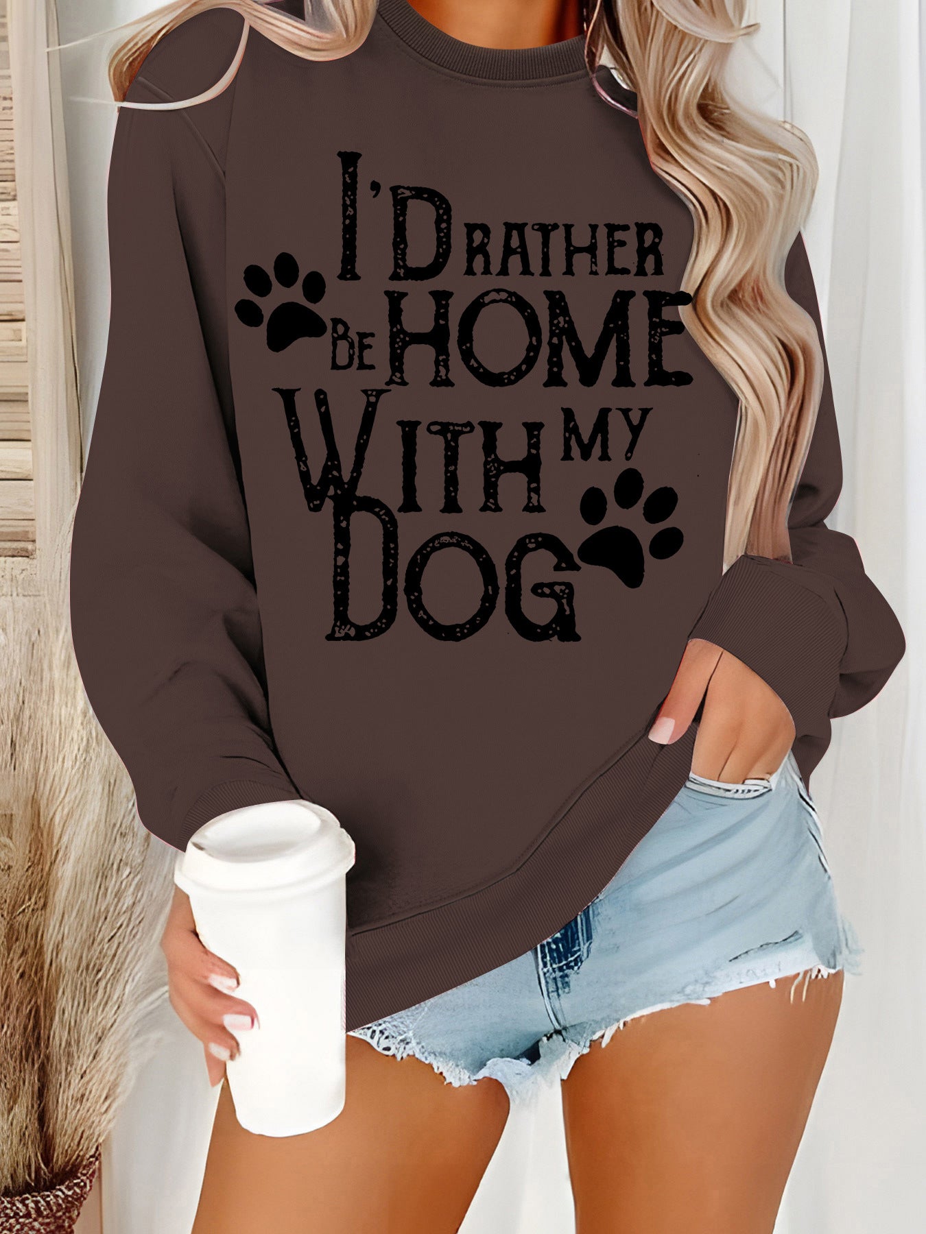 Shirt With Dog Pattern Print Brown