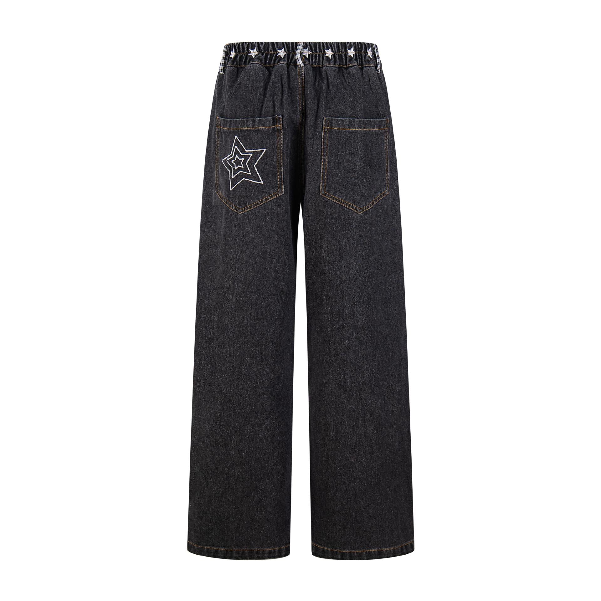 Star on Pocket Dog Embroidered Jeans