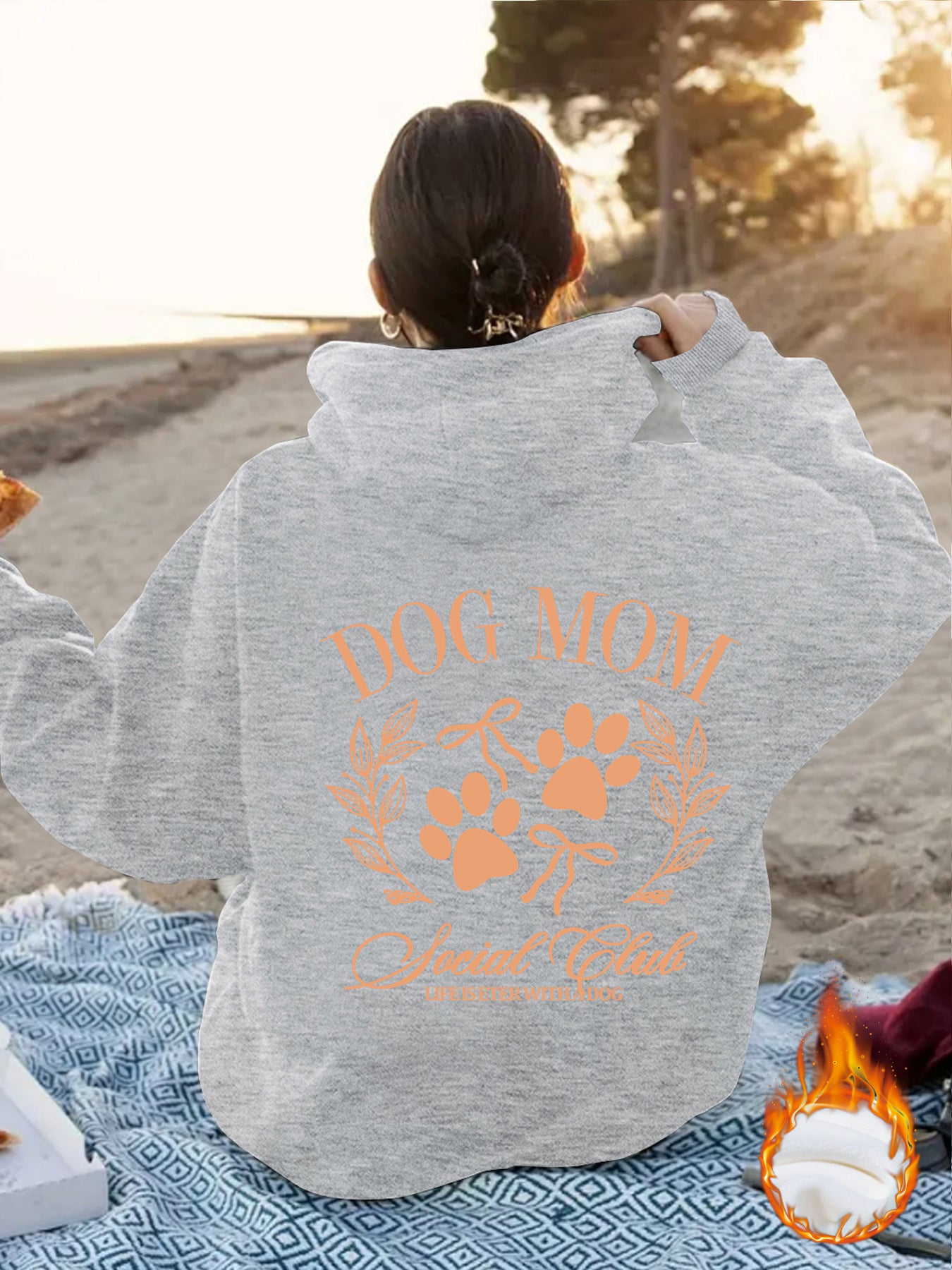 Dog Mom - Dog Lover Pattern Printed Hoodie Gray