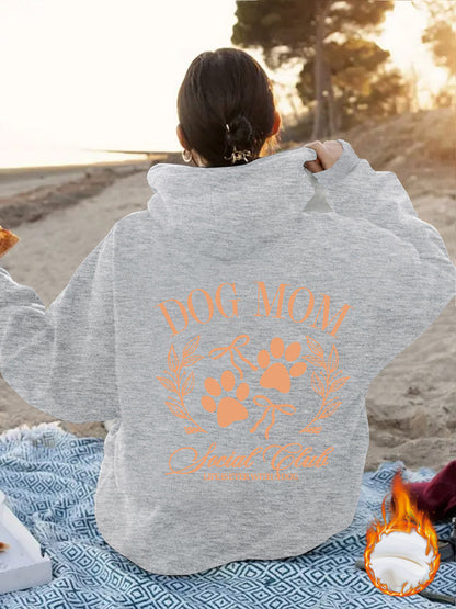 Dog Mom - Dog Lover Pattern Printed Hoodie Gray