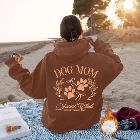 Dog Mom - Dog Lover Pattern Printed Hoodie Brown
