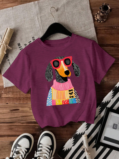 Dog Short Sleeved Female Pullover Shirt Maroon
