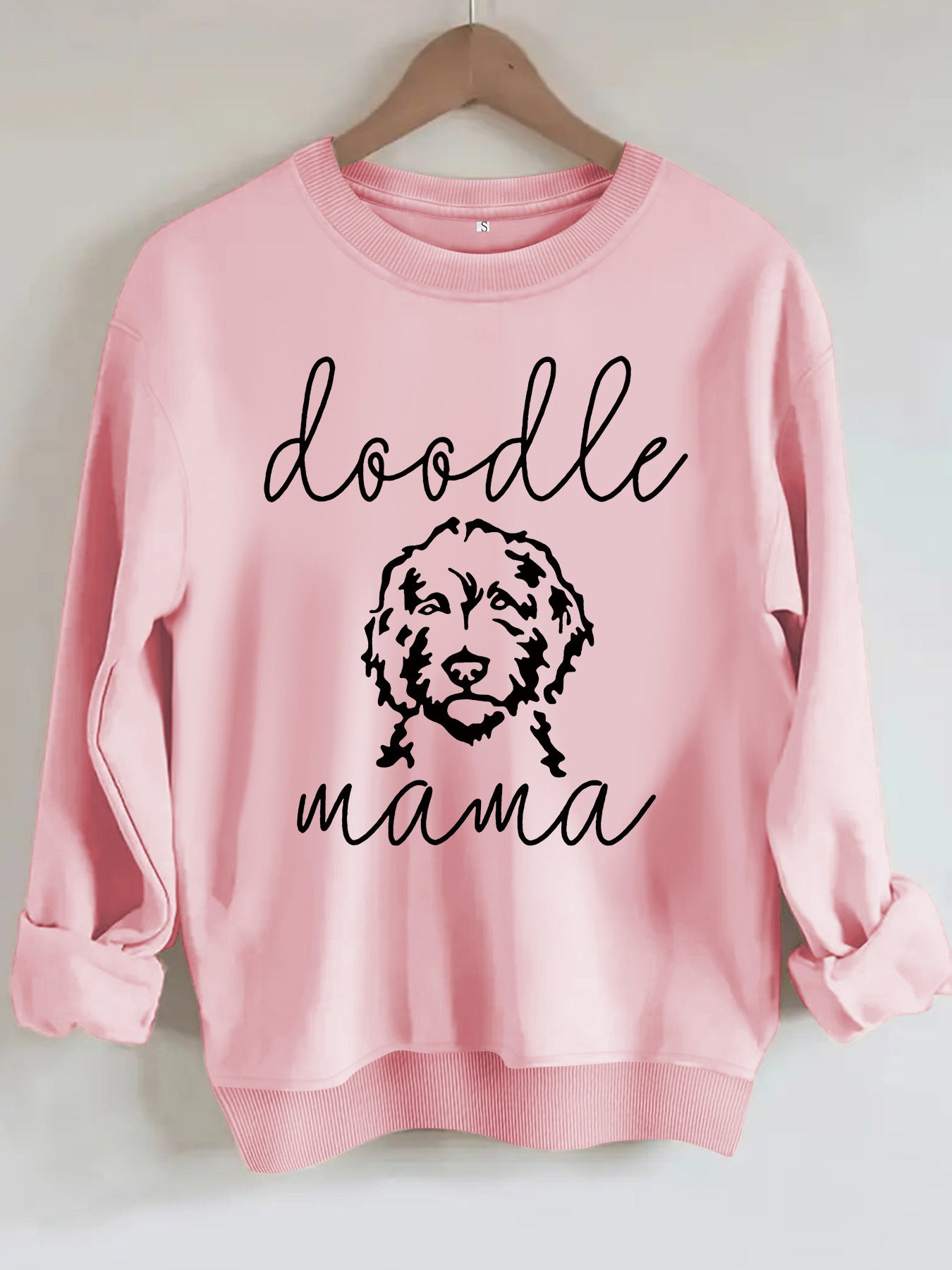 Sweatshirt with Loose Dog Print Pink Color