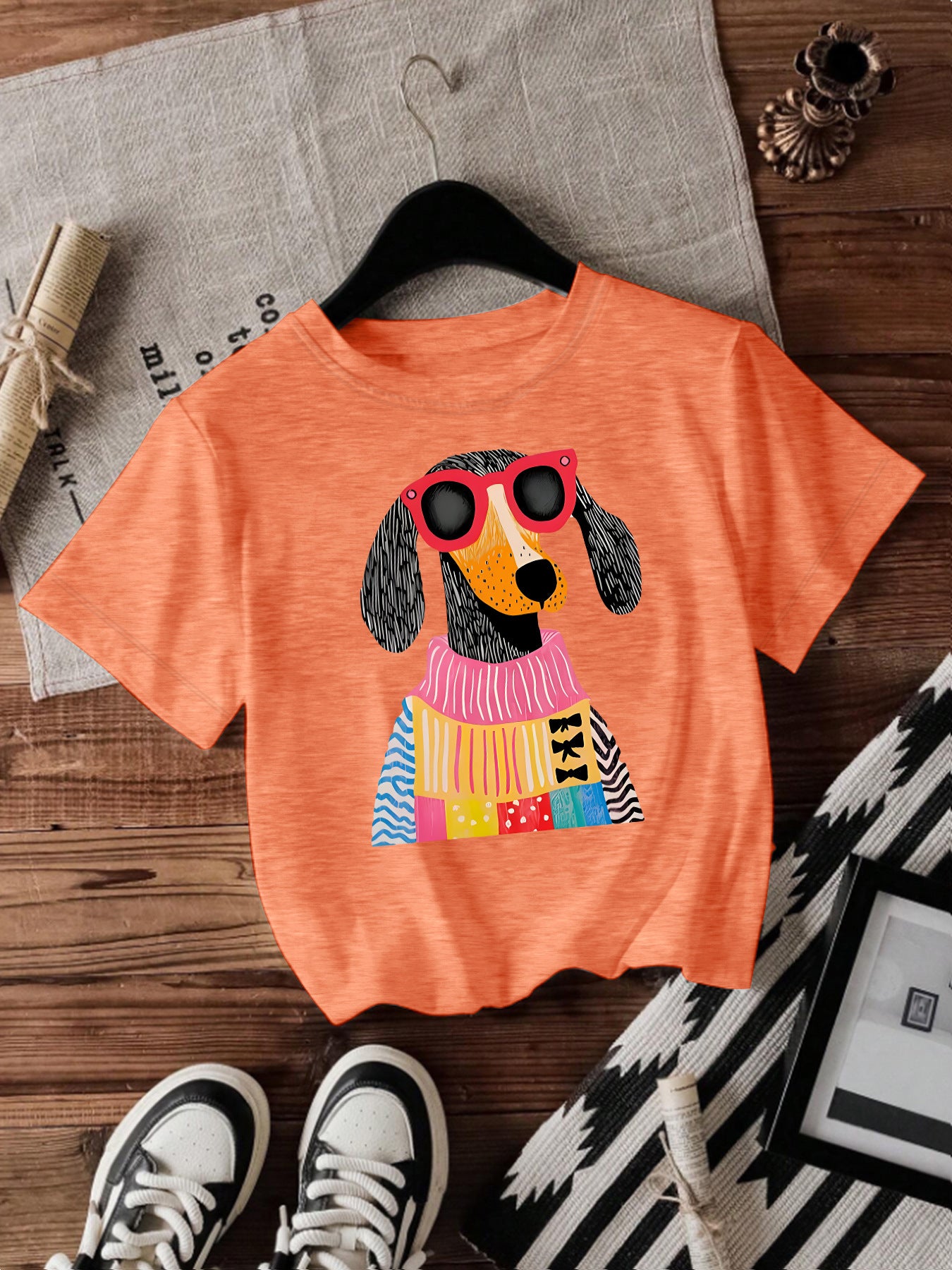 Dog Short Sleeved Female Pullover Shirt Orange