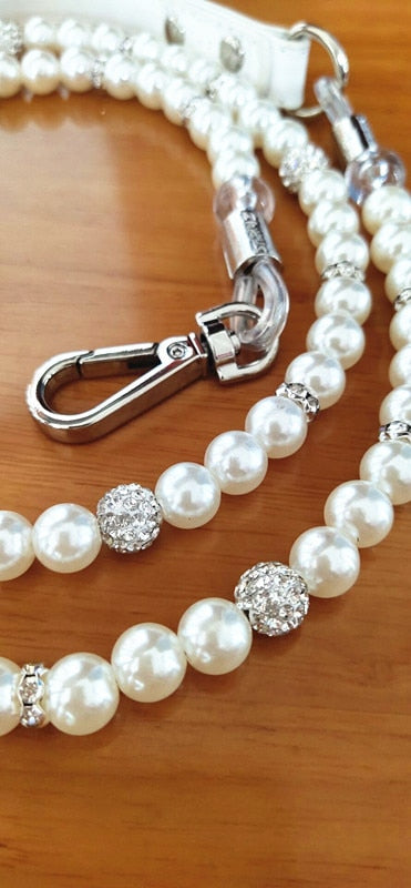 ETHIN White Imitation Pearls diamond Pet Dog Chain Leash Walking Jogging Leads Leashes for Small Medium Size Dog Cat lead