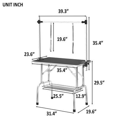 36" Heavy-Duty Folding Pet Grooming Table with Adjustable Arm, Noose & Mesh Storage Tray