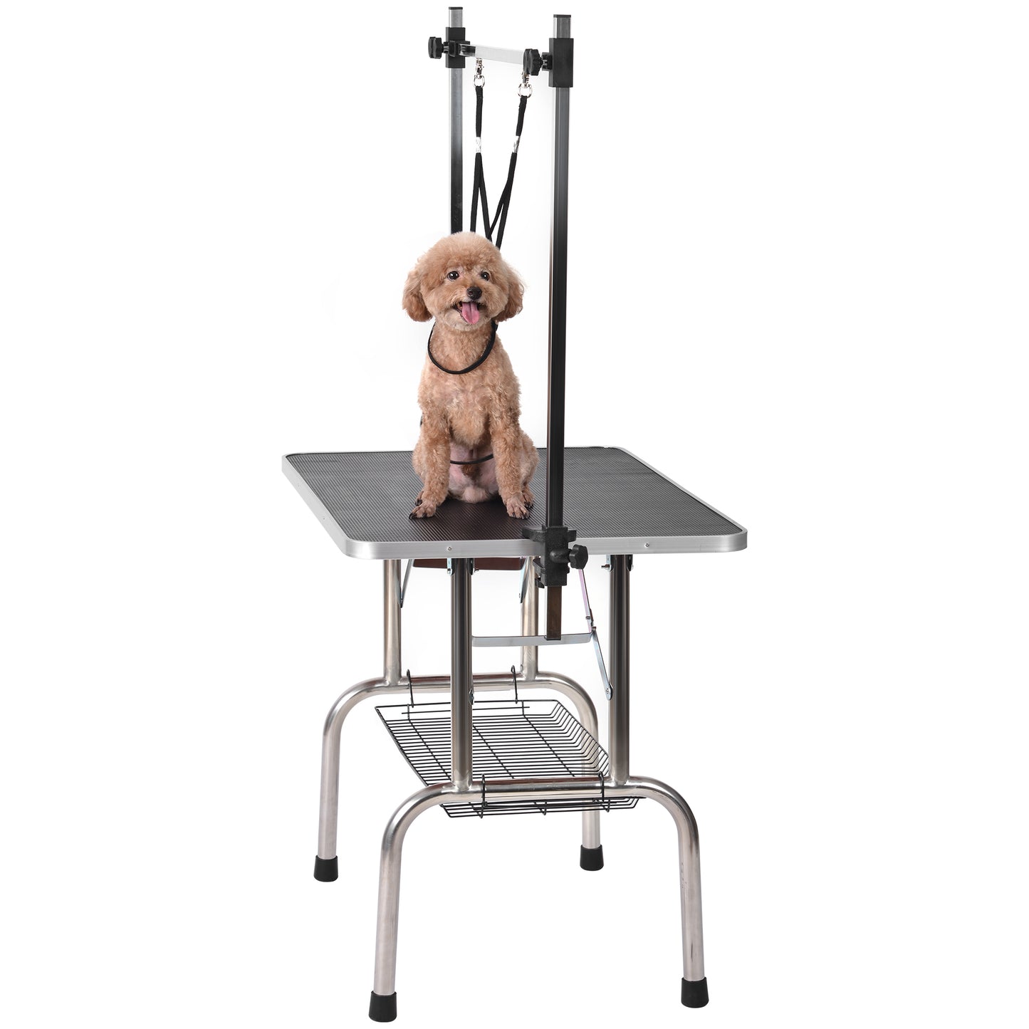 36" Heavy-Duty Folding Pet Grooming Table with Adjustable Arm, Noose & Mesh Storage Tray