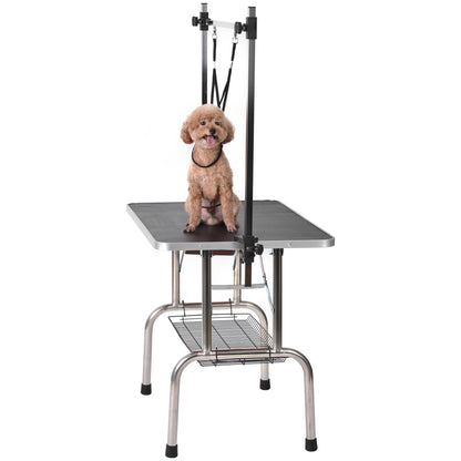 36" Heavy-Duty Folding Pet Grooming Table with Adjustable Arm, Noose & Mesh Storage Tray