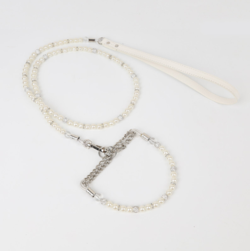 ETHIN White Imitation Pearls diamond Pet Dog Chain Leash Walking Jogging Leads Leashes for Small Medium Size Dog Cat lead