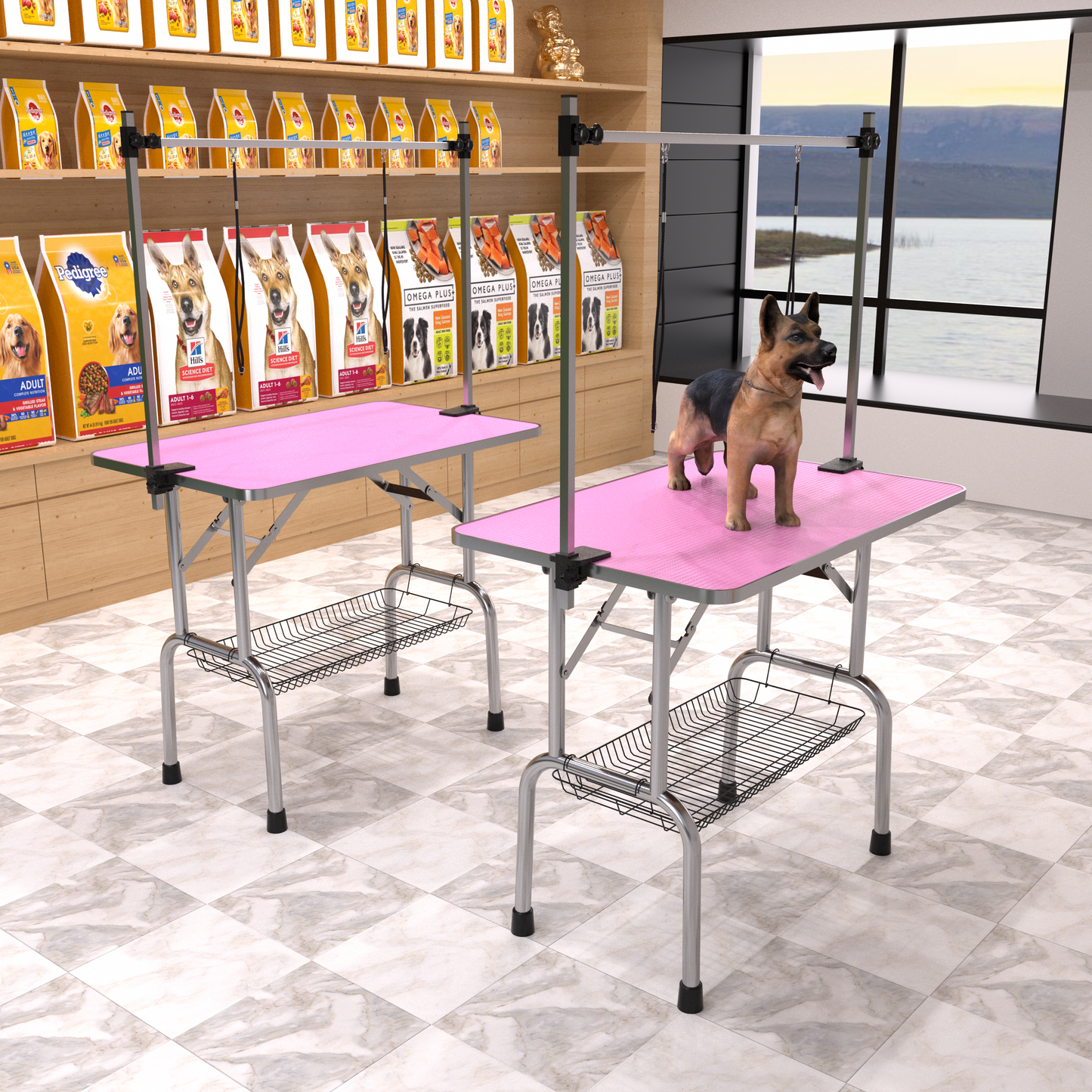 36" Folding Pet Grooming Table with Adjustable Arm – Pink