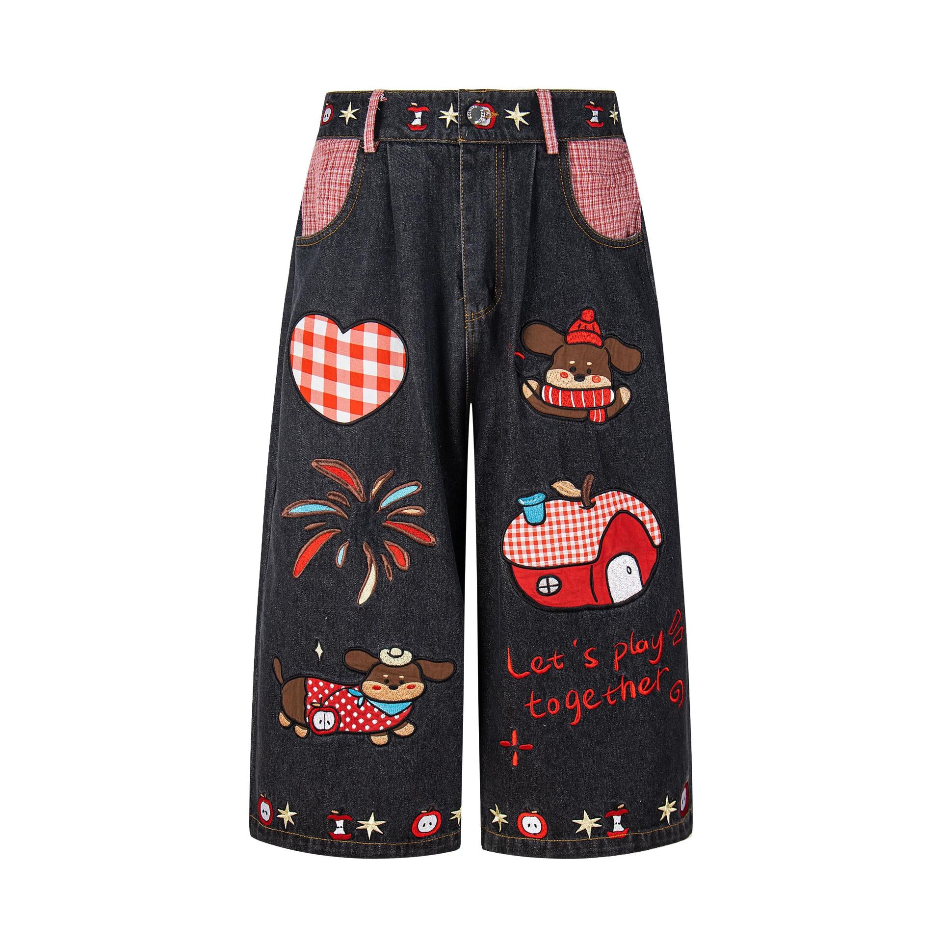 Sausage Dog Embroidered Denim Shorts