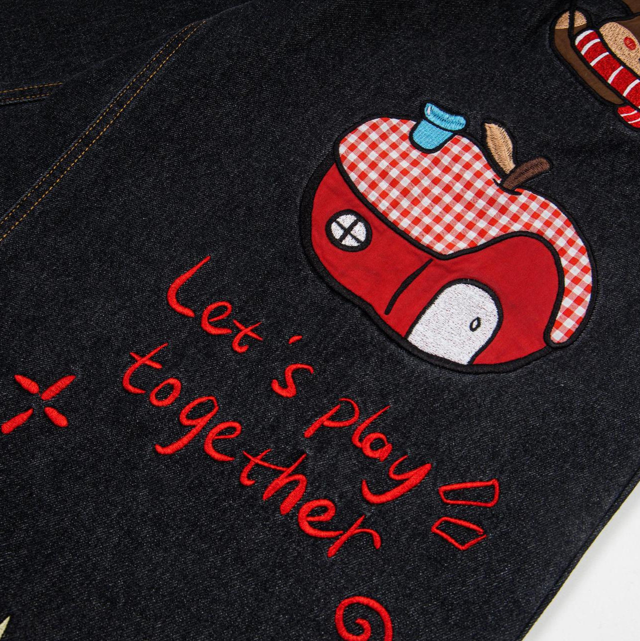 Sausage Dog Embroidered Denim Shorts Lets Play Together motif