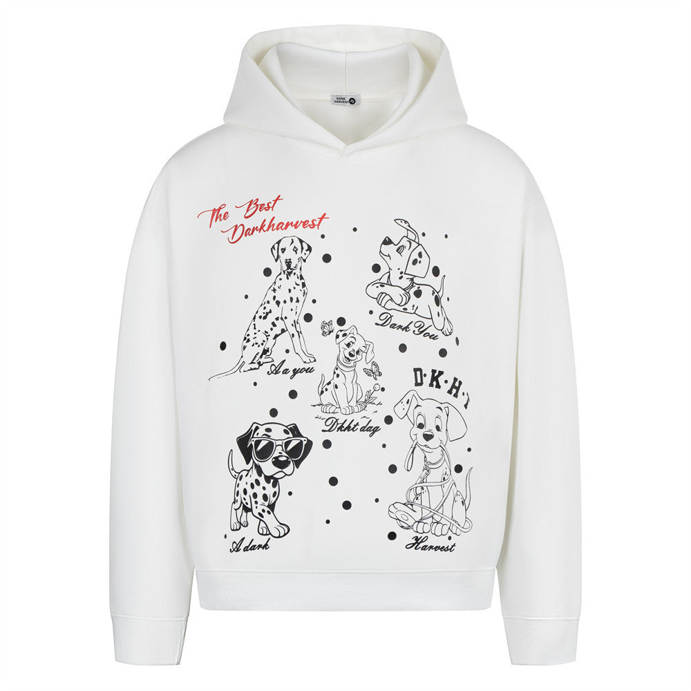 Animal Dog Printed Hoodie White
