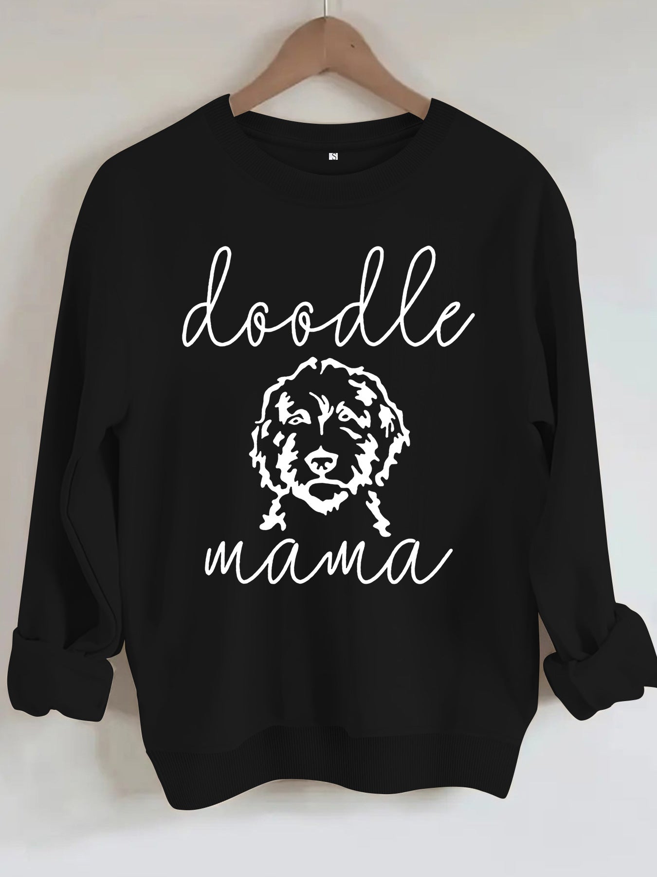 Sweatshirt with Loose Dog Print Black Color