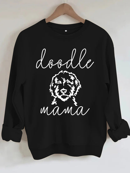 Sweatshirt with Loose Dog Print Black Color