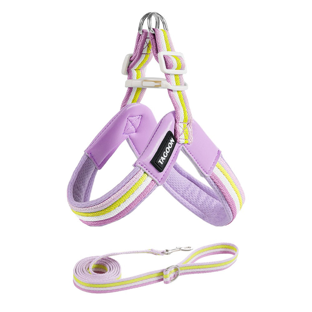 Vest-Style Dog Harness and Leash Set for Small and Medium Dogs Lavender and Yellow