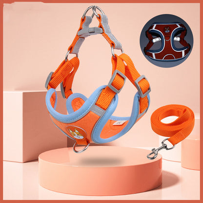 Reflective Dog Harness and Leash Set for Small Dogs – Vest Style Pet Harness Orange and Bue