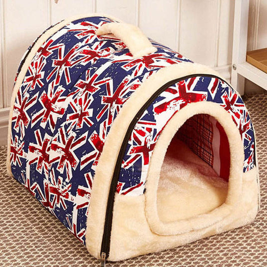 Detachable Pet Bed for Dog Crates and Cat Kennels – Cozy Autumn & Winter Cushion red and blue